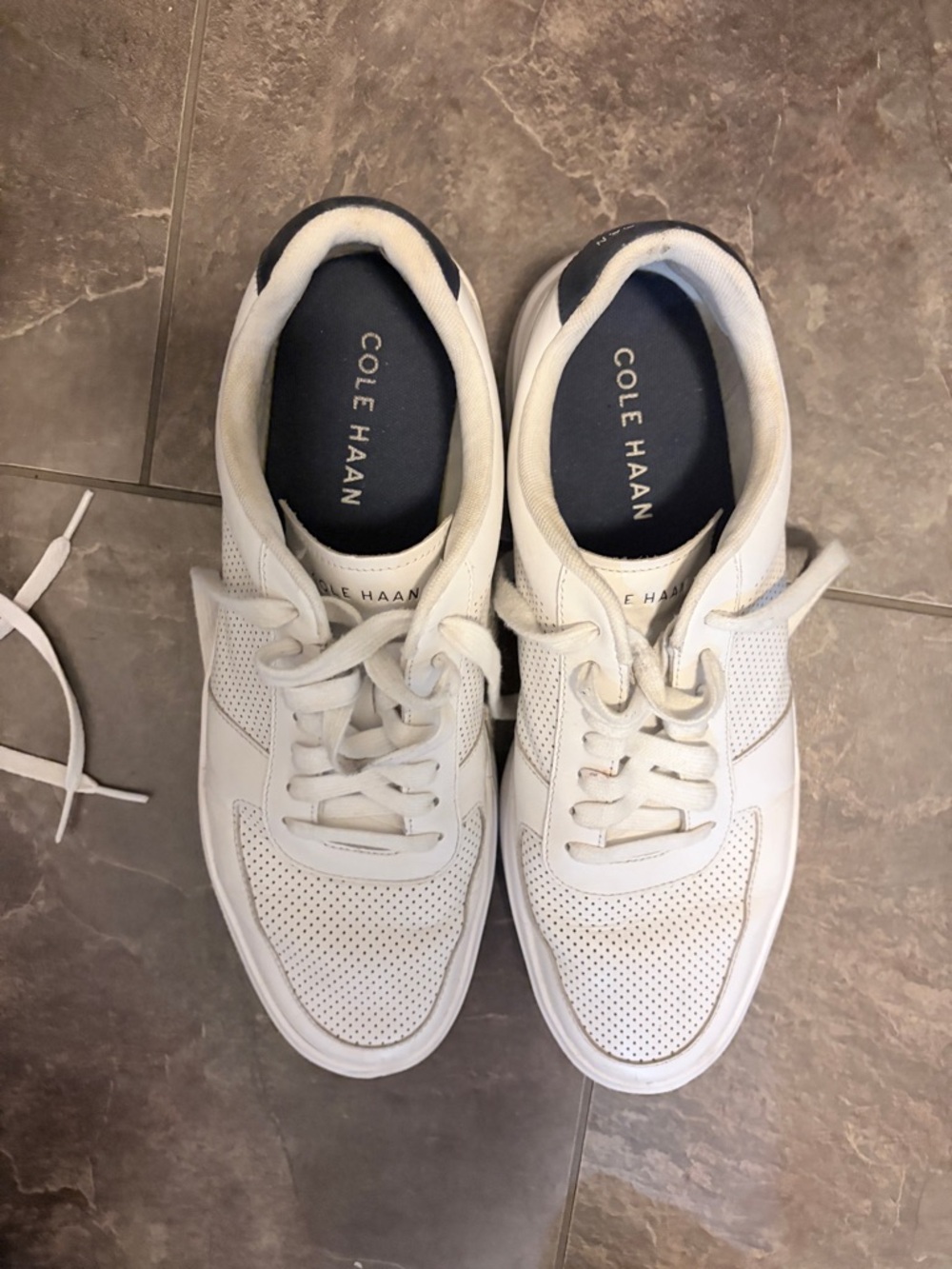 Cole Haan Men’s White Leather Perforated Sneakers with Black Insole